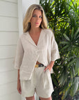 Lucy Nude Linen Short Sleeve Top