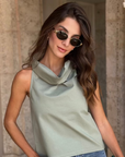 Pav Sage Cowl Neck Top