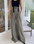 Wide Leg Pleated Sage Pant