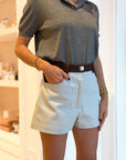 High-Waist Light Denim Combo Hot Short
