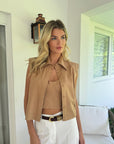 Delune Camel Crop Button Down