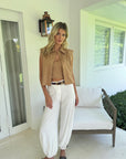 Delune Camel Crop Button Down