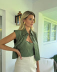 Delune Olive Crop Button Down