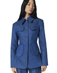 Denim Blue Utility Button Front Jacket
