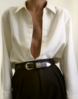 Hollyhock Leather Belt Black & Silver