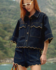 Dark Denim Wavy Hem Top