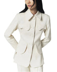 Denim Ecru Utility Button-Front Jacket