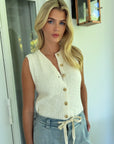 Ivory Knit Button Tank