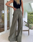 Wide Leg Pleated Sage Pant