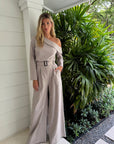 Wide Leg Pleated Camel Flannel Pant