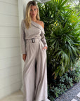 Wide Leg Pleated Camel Flannel Pant