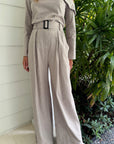 Wide Leg Pleated Camel Flannel Pant