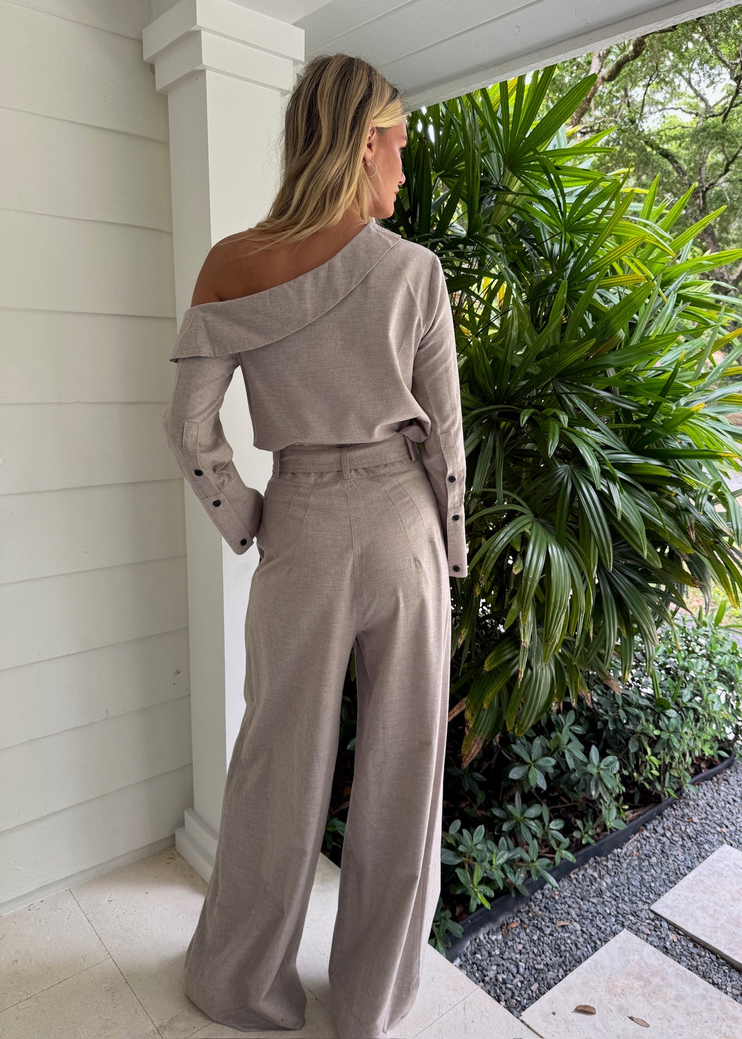 Wide Leg Pleated Camel Flannel Pant