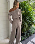Wide Leg Pleated Camel Flannel Pant