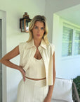 Delune Ivory Crop Button Down