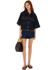 Dark Denim Wavy Hem Shorts