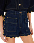 Dark Denim Wavy Hem Shorts